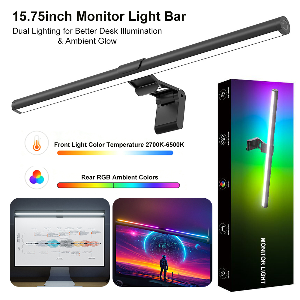Photography Lighting Game - RGBカラー変更機能付き、吊り下げ式スクリーンランプ。USB電源で動作し、モニター用ライトバーとして使用可能。段階調整可能な明るさで、ご自宅やオフィス、ゲーム環境に最適な雰囲気照明。