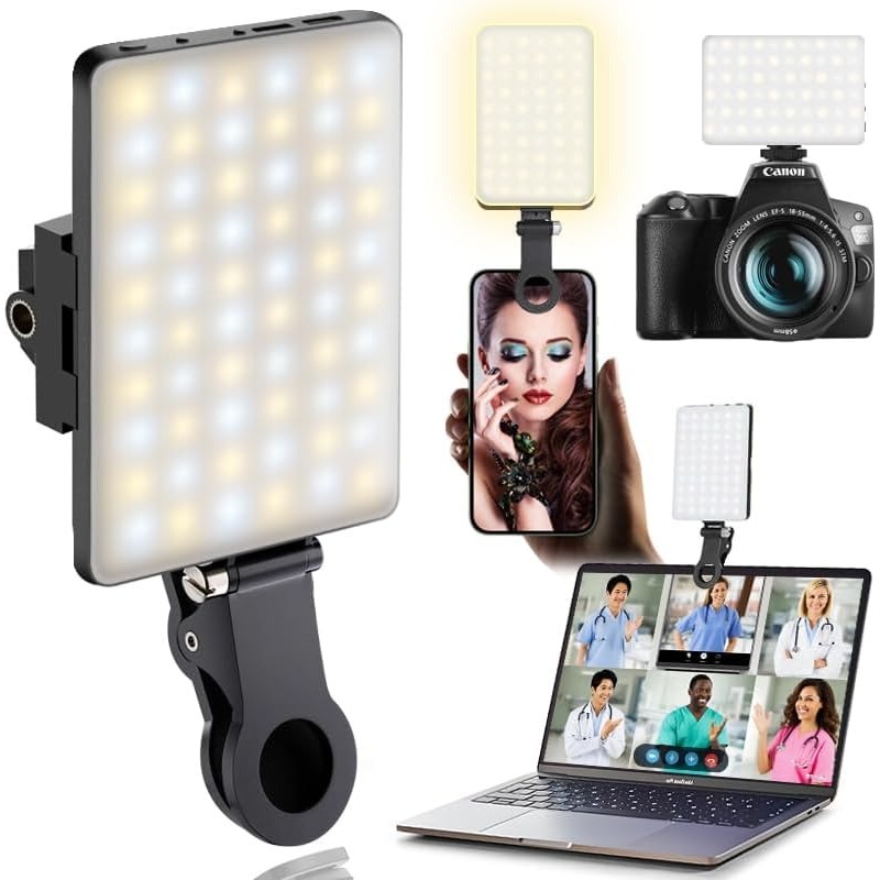 Photography Lighting Description - LEDポータブルクリップオン自撮りライト; ビデオ会議用照明、3つの照明モード、iPhoneカメラやノートパソコンに適しています