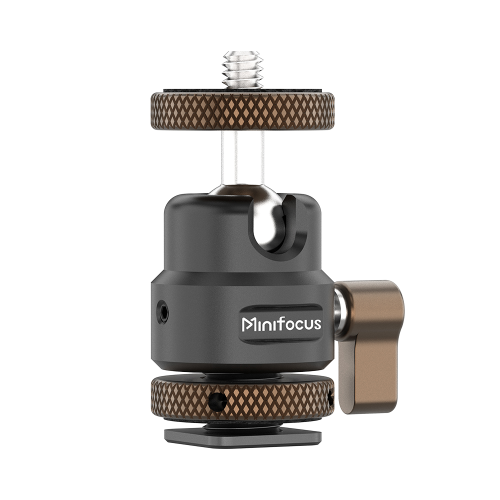 Photography Lighting Description - ミニフォーカス 1/4インチネジ式カメラホットシューマウント、360度ボールヘッド三脚アダプター（カメラモニター、ビデオLEDライト、コールドシューベース用）