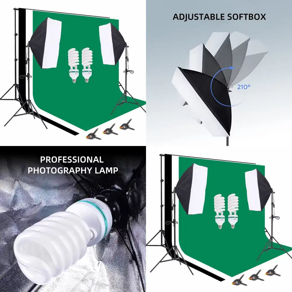 Photography Lighting Kit Portable - 1つの写真スタジオ機材セット、2.6 * 3m背景スタンド、写真撮影用背景布セット、ソフトボックス、アンブレラ照明キット、持ち運び可能なハンドル付き