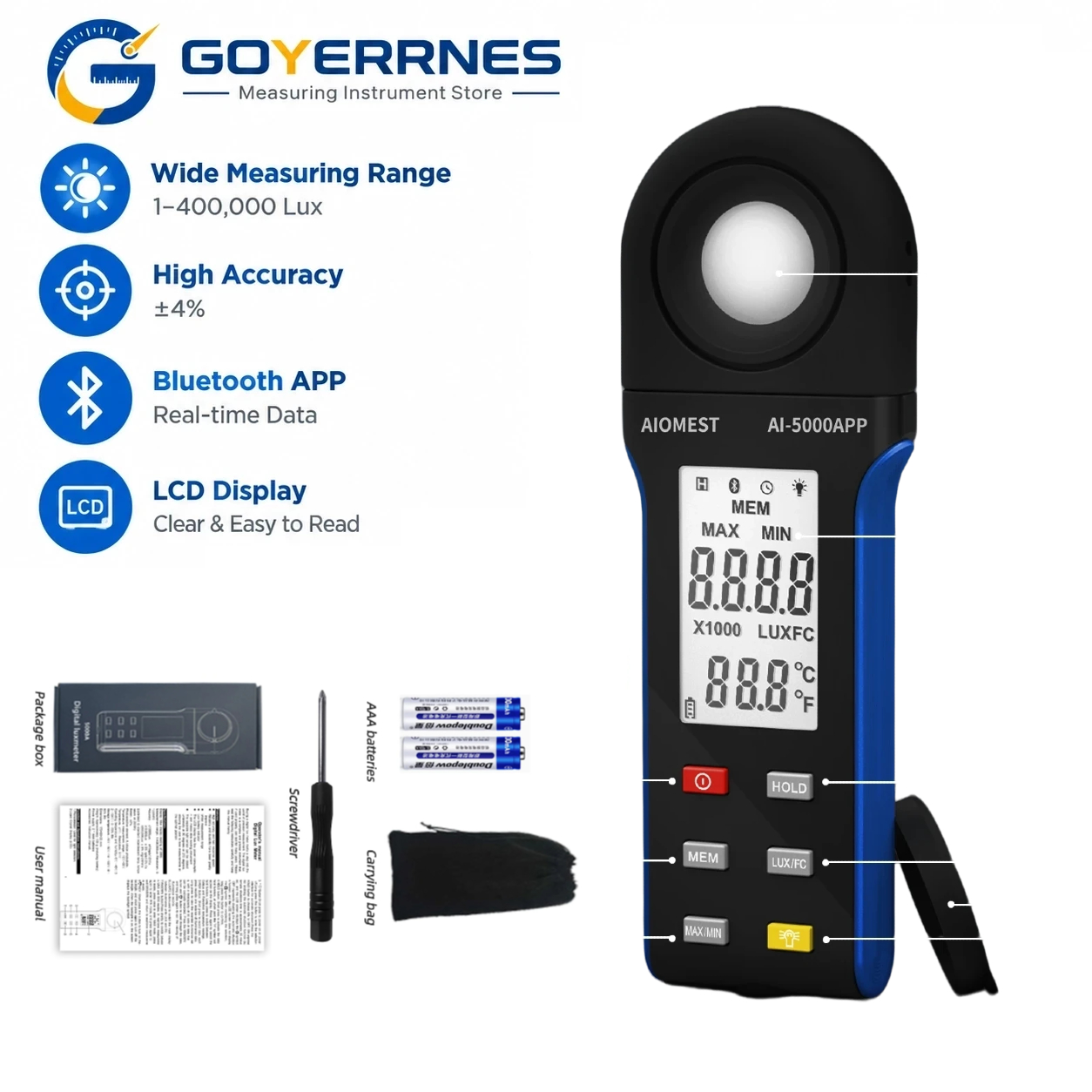 デジタル照度計 1-400000ルクス Bluetooth対 - Photography Lighting Meter のレビューと価格