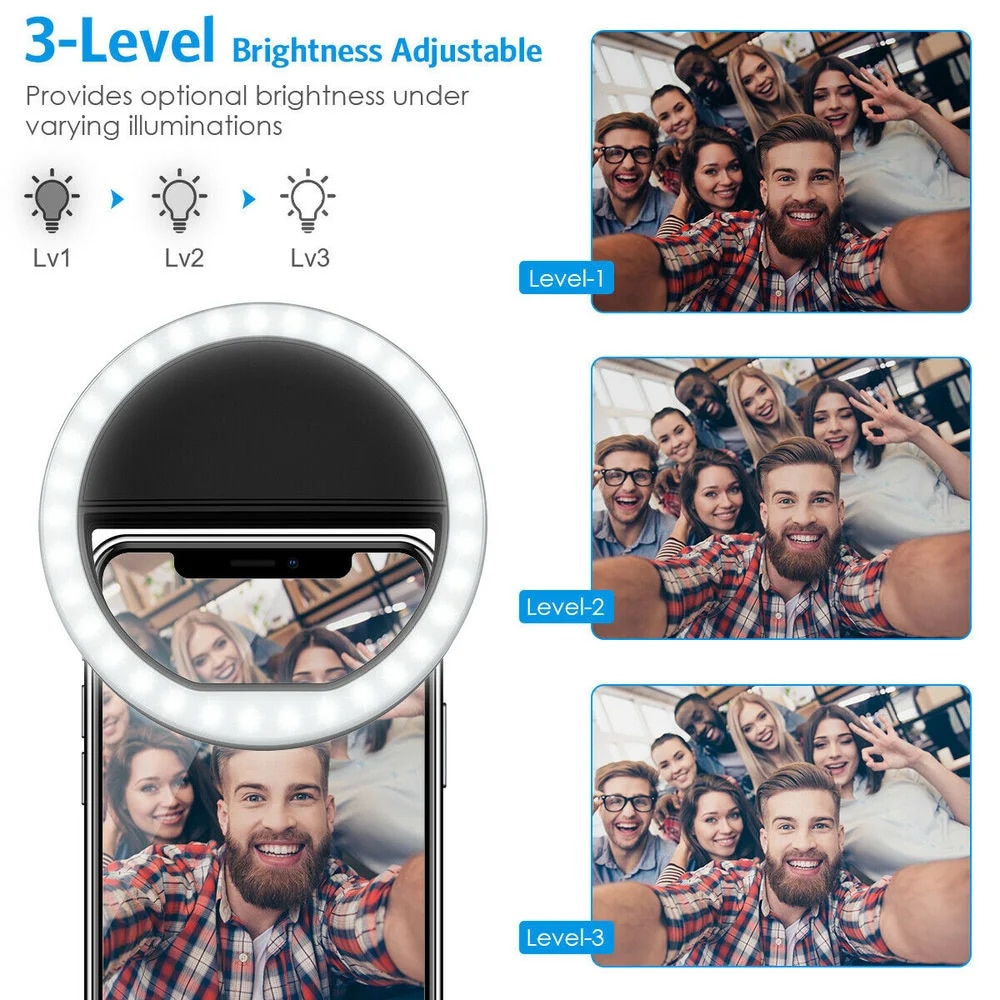 USB充電式LEDリングライト,電話クリップ,写真,ビデオ, - Photography Lighting Description のレビューと価格