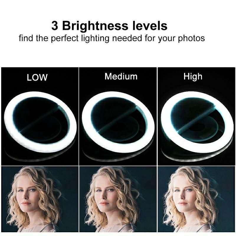 LEDセルフィーリングライト,3レベル調整モード,USB充電 - Photography Lighting Description のレビューと価格